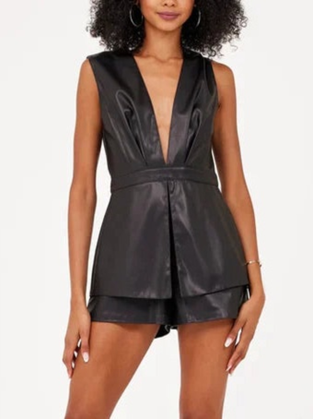 Black Faux Leather Romper